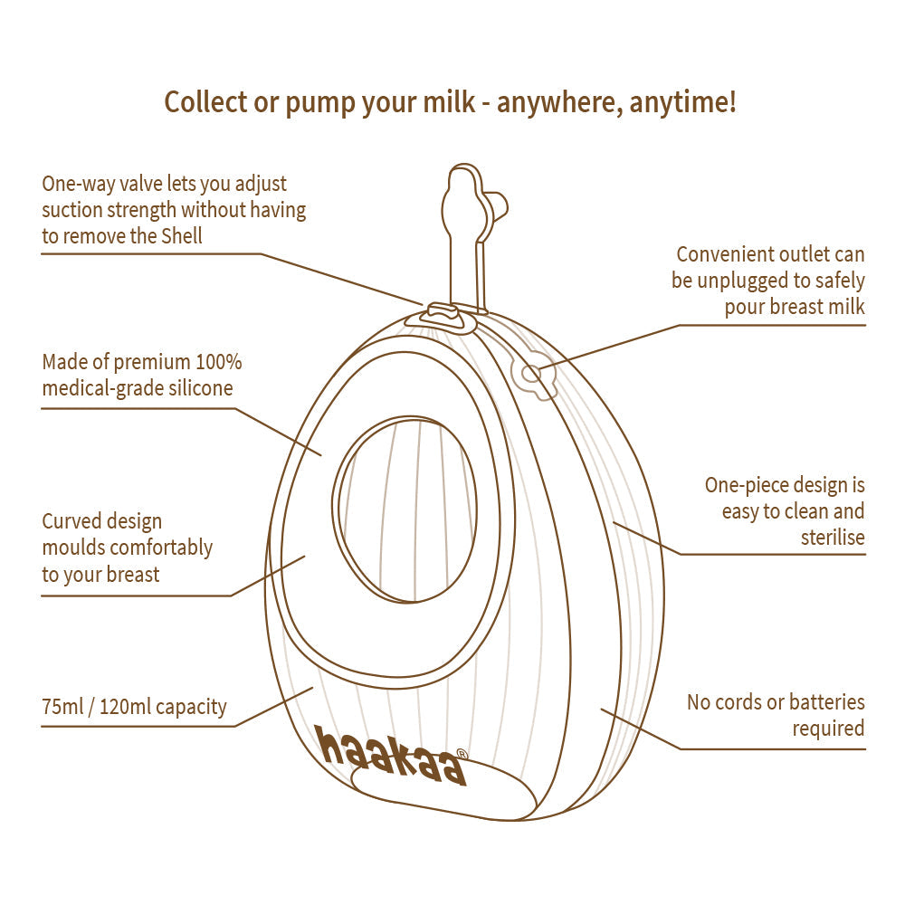 Haakaa Shell Wearable Silicone Manual Breast Pump, 1-Pack (2 Sizes)