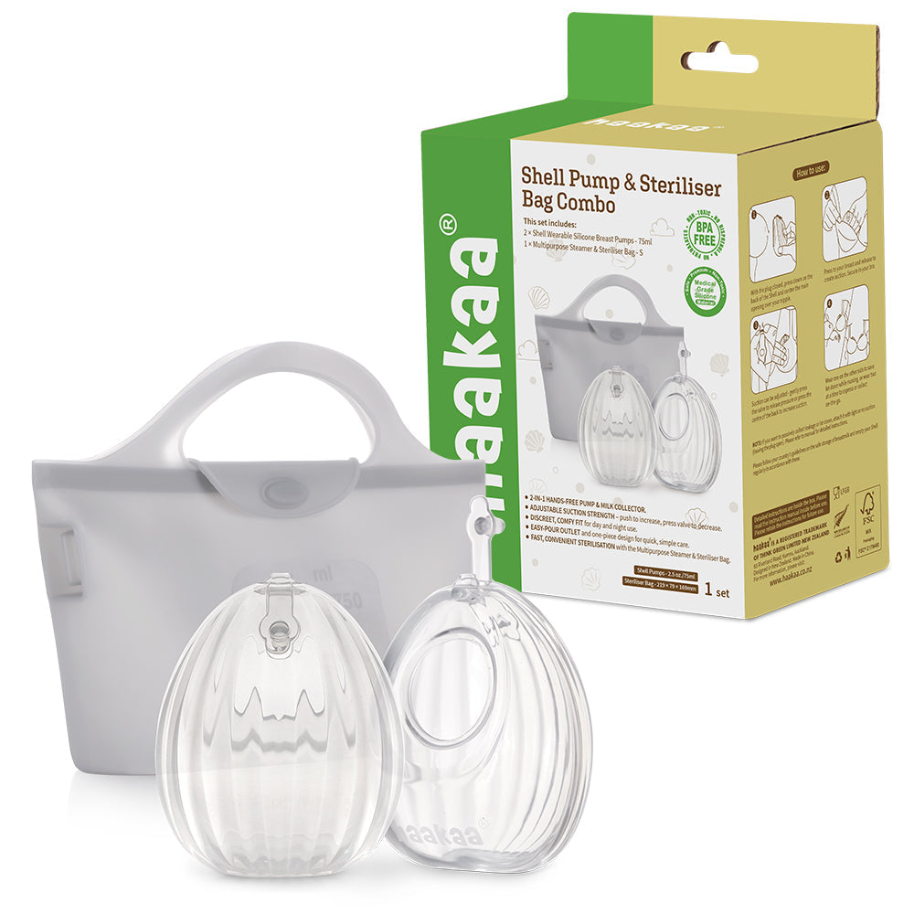 Haakaa Shell Wearable Silicone Manual Breast Pump with Steriliser Bag (75ml x 2pcs)