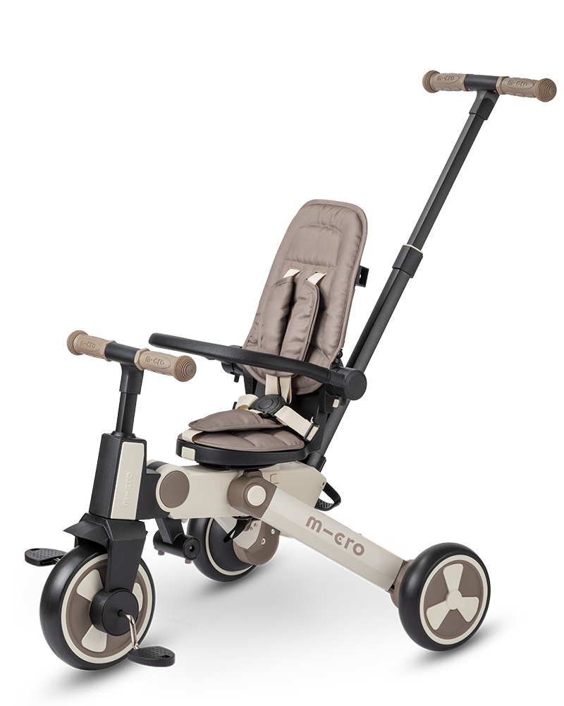 Micro Tricycle Latte: 6-in-1 Adaptive Comfort Folding Toddler Stroller & Push Trike