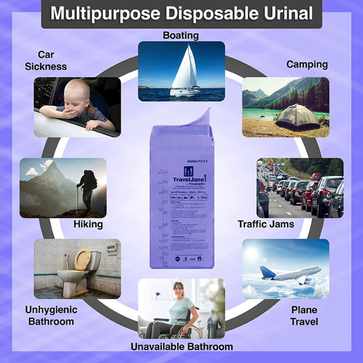 Travel Jane Disposable Urinal with Zip Resealable, 6-pack (TJ1T)