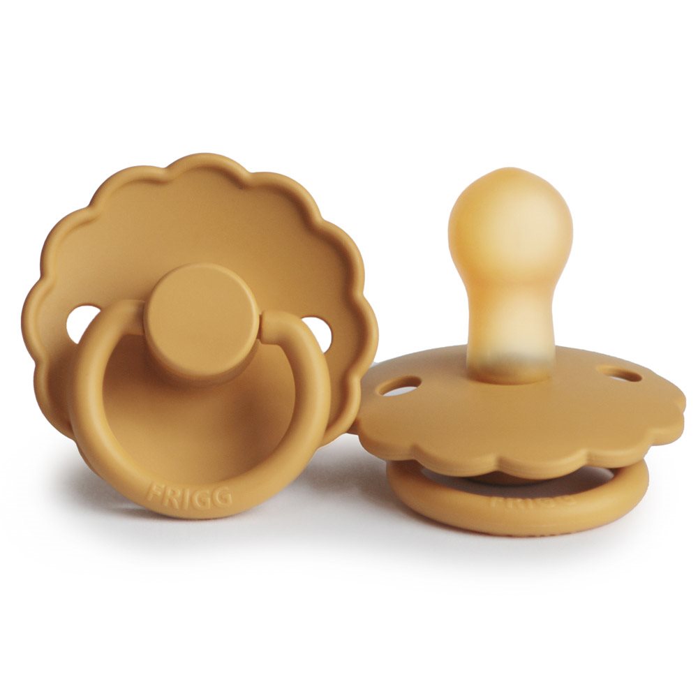 FRIGG Daisy Latex Baby Pacifiers, 1pk – Honey Gold (2 Sizes)