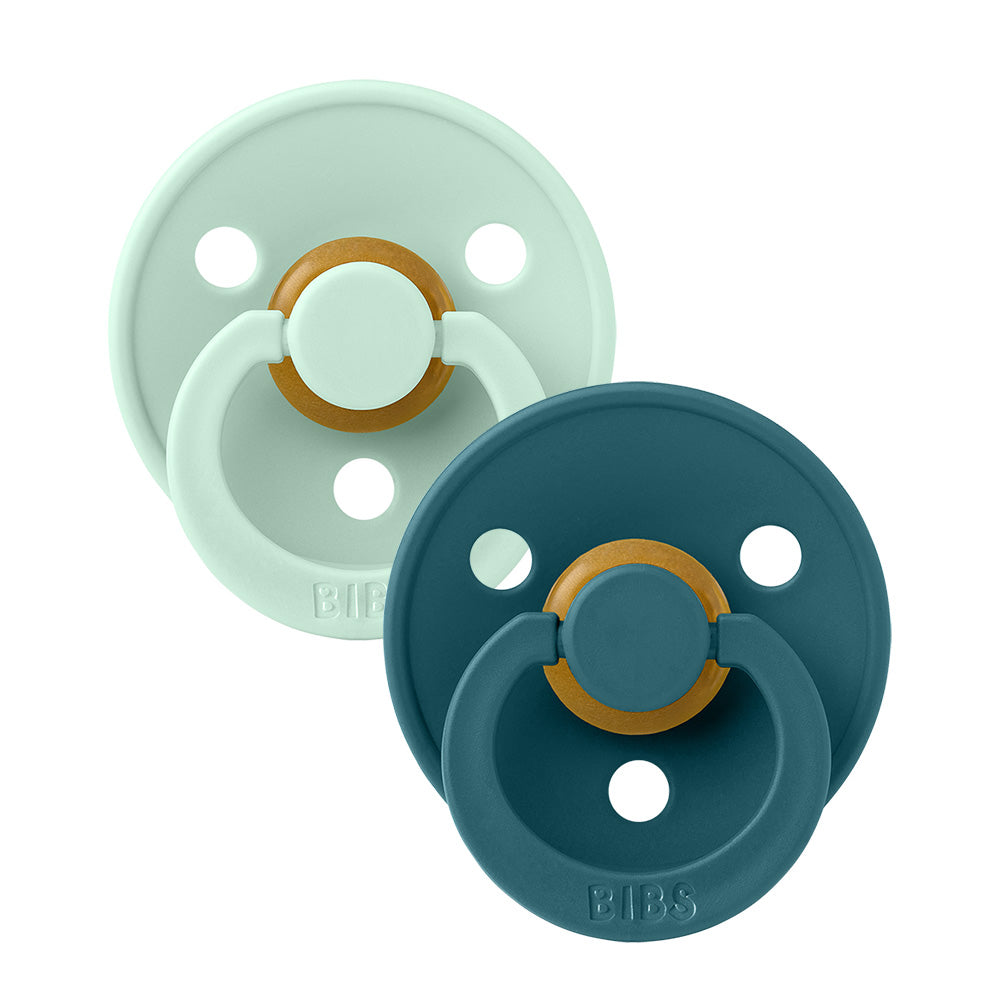 Bibs Round Colour Pacifier (2pk) - Nordic Mint/Forest Lake (2 Sizes) - Made in Denmark/EU