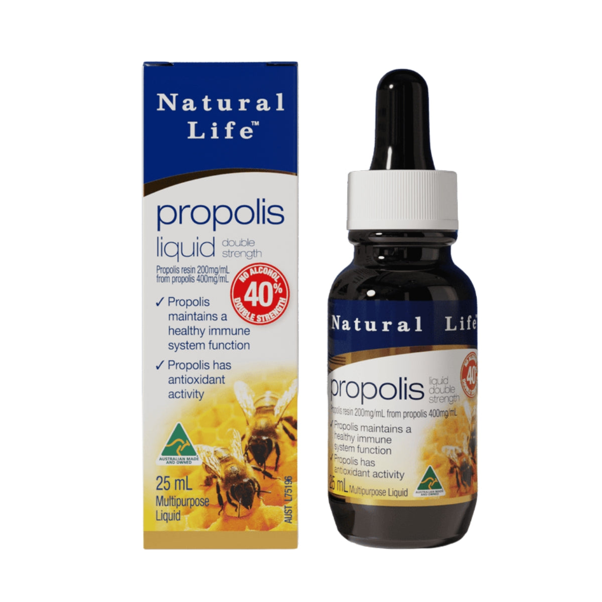 Natural Life Propolis Double Strength Liquid Drops (40%), 25ml (Exp 07/27)