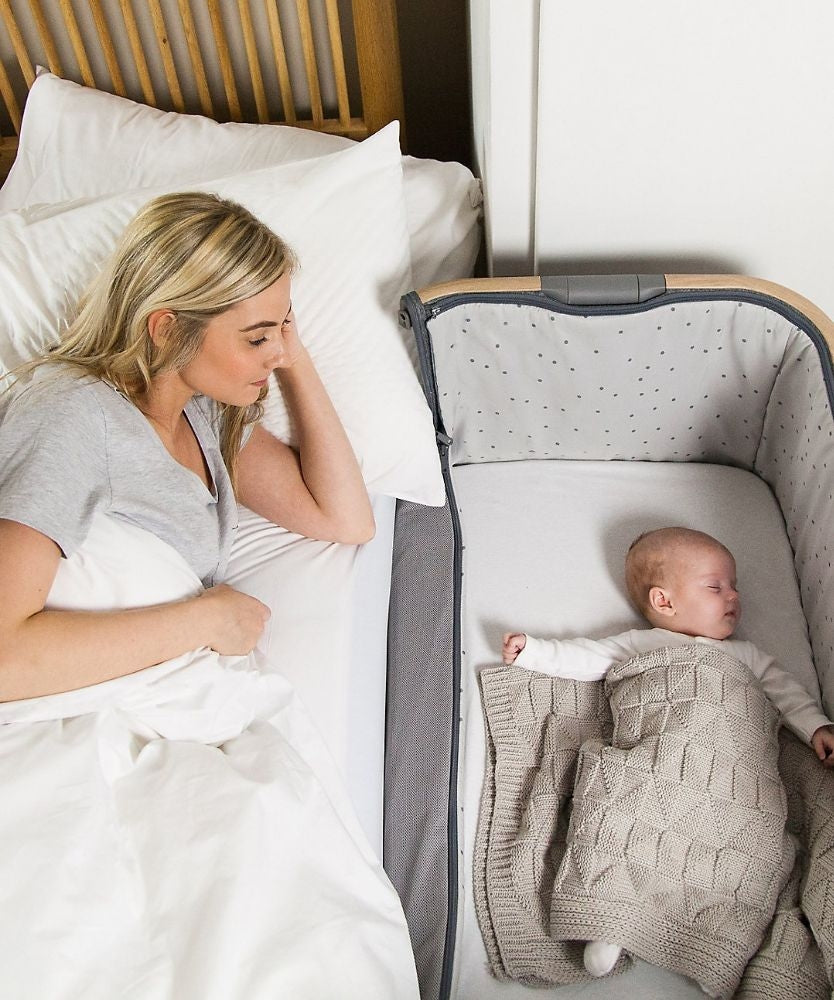 Tutti Bambini CoZee Bedside Co-Sleeper Crib - Oak and Charcoal