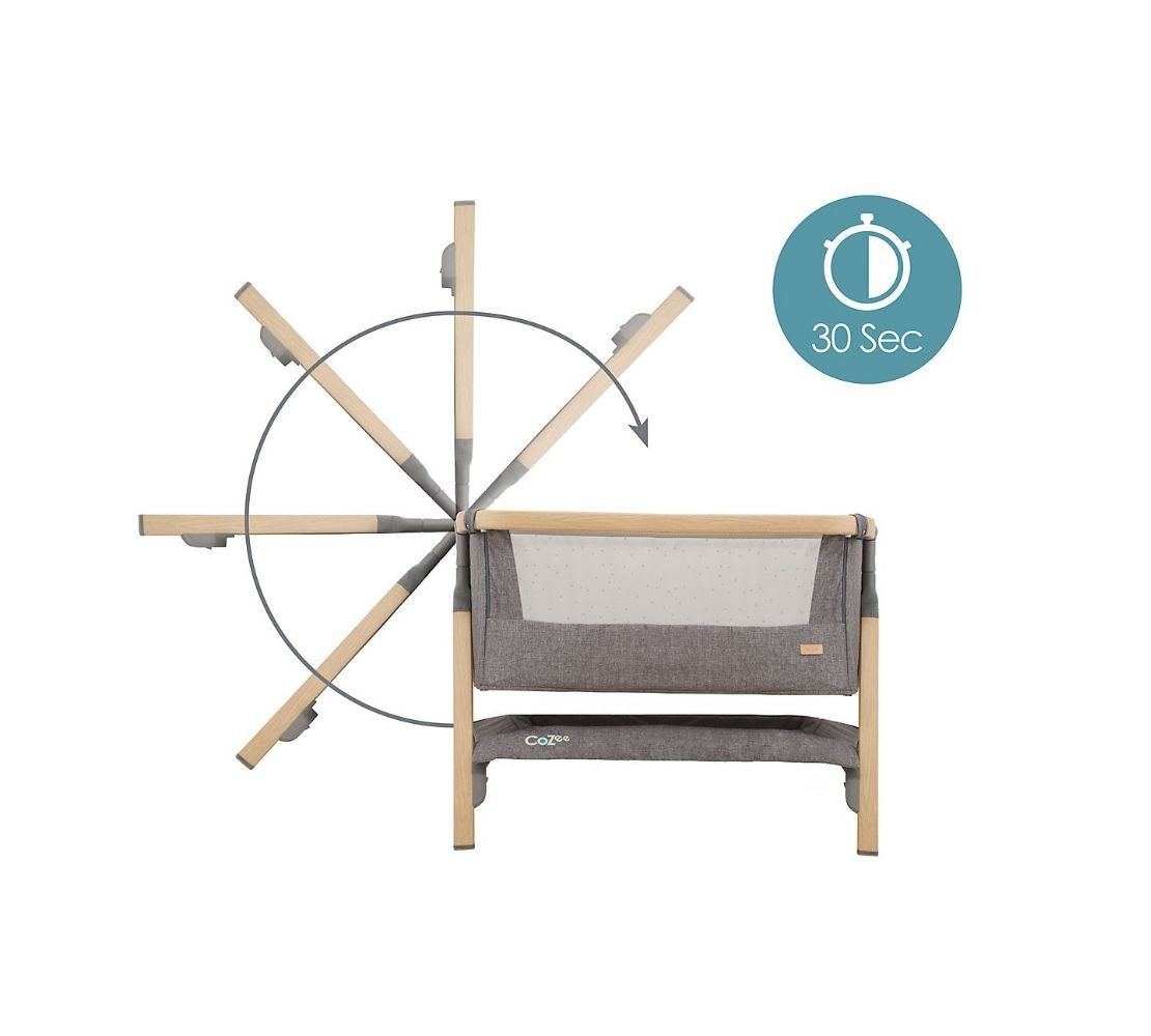 Tutti Bambini CoZee Bedside Co-Sleeper Crib - Oak and Charcoal