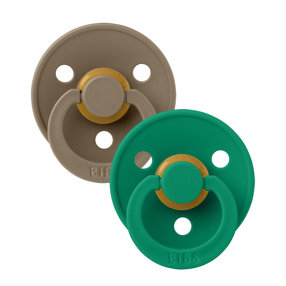 Bibs Round Colour Pacifier (2pk) - Dark Oak/Evergreen (2 Sizes) - Made in Denmark/EU