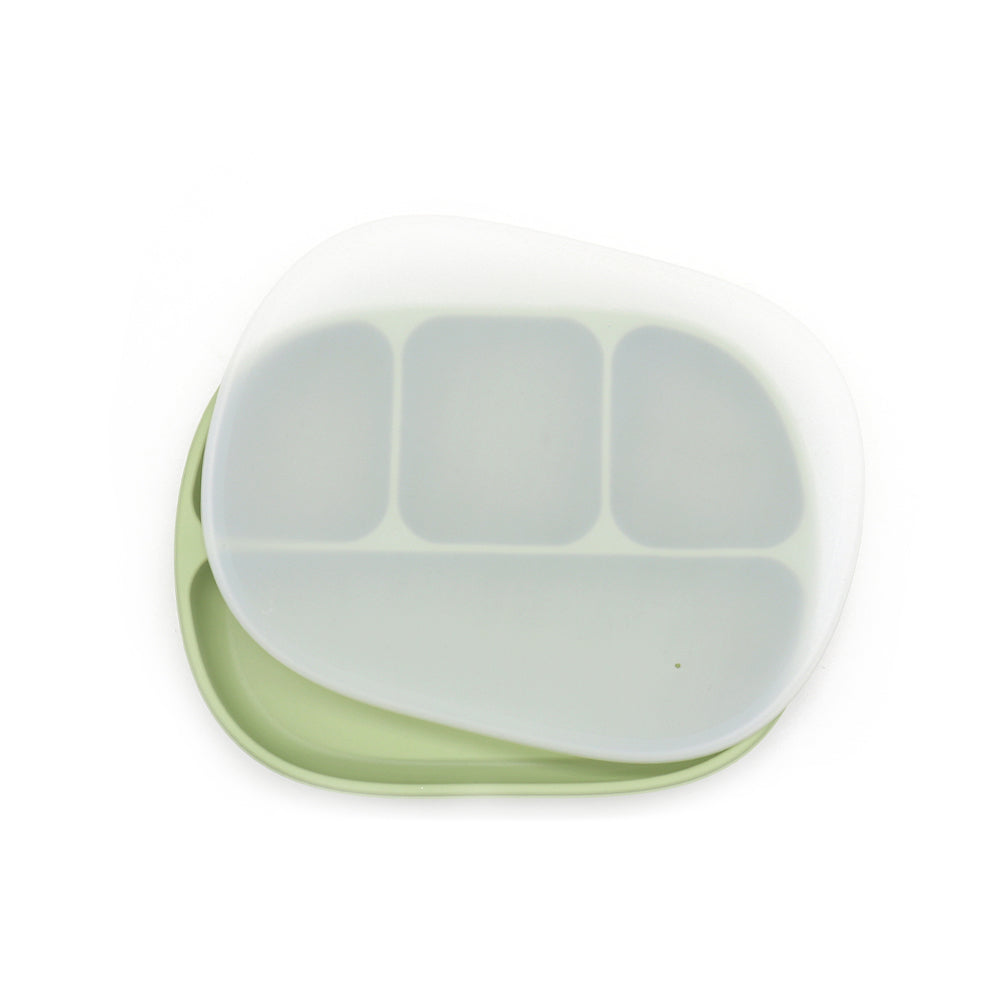 Biomom 4-Divided Silicone Suction Baby Plate with Translucent Cover (12 Colors)