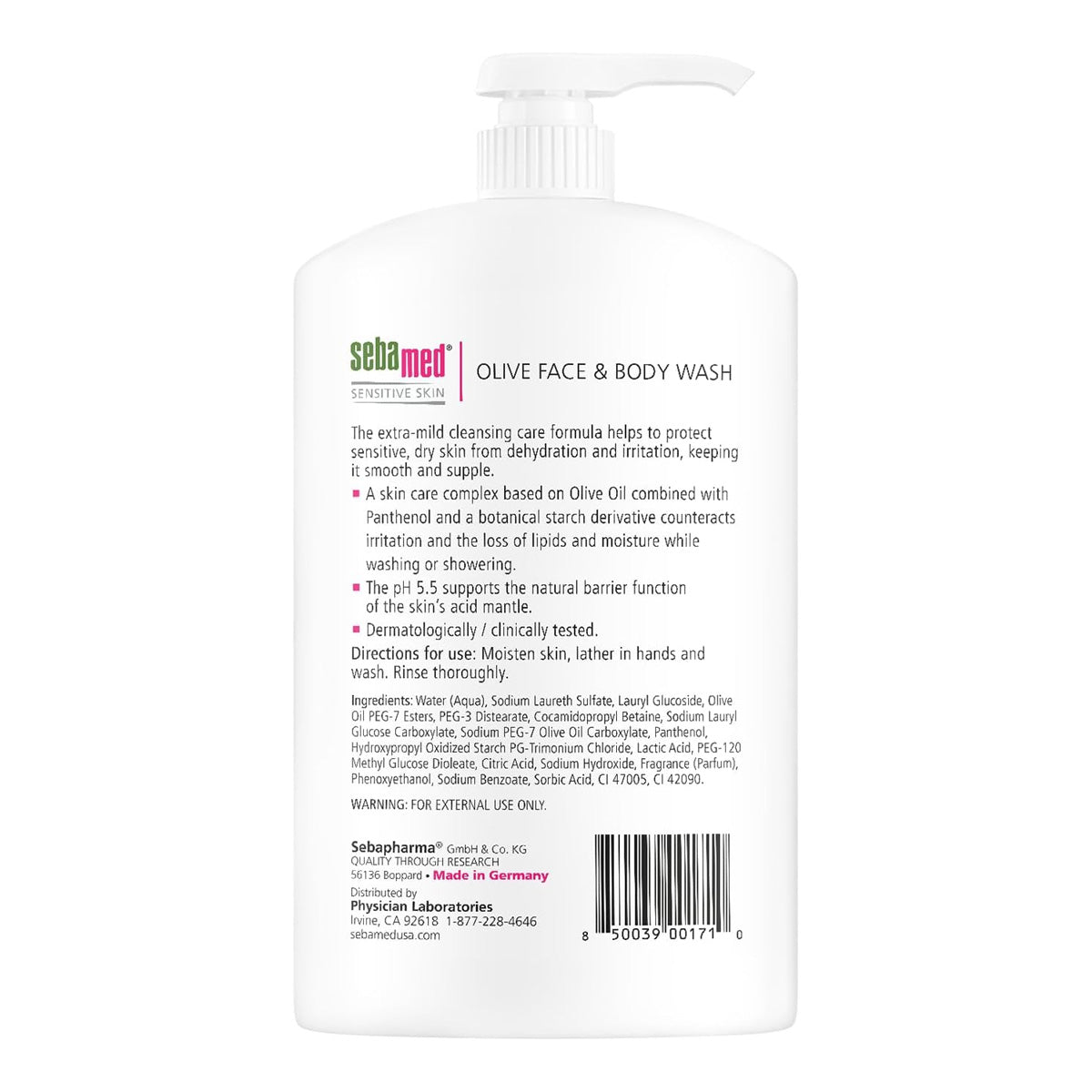 Sebamed Olive Face & Body Wash with Pump, 1000ml (Exp 01/28)