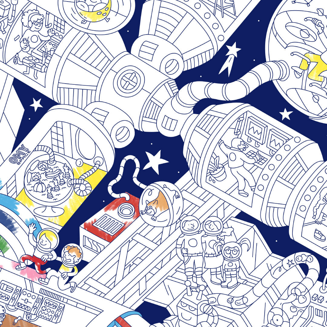 OMY Giant Coloring Poster + Stickers, 100 x 70cm - Space Station