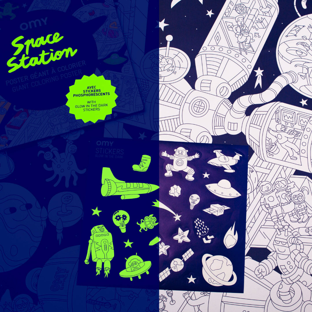 OMY Giant Coloring Poster + Stickers, 100 x 70cm - Space Station