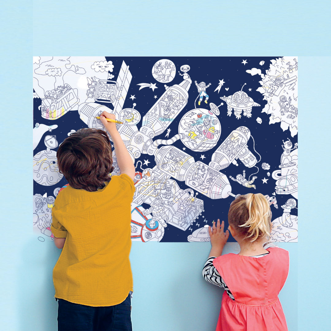 OMY Giant Coloring Poster + Stickers, 100 x 70cm - Space Station