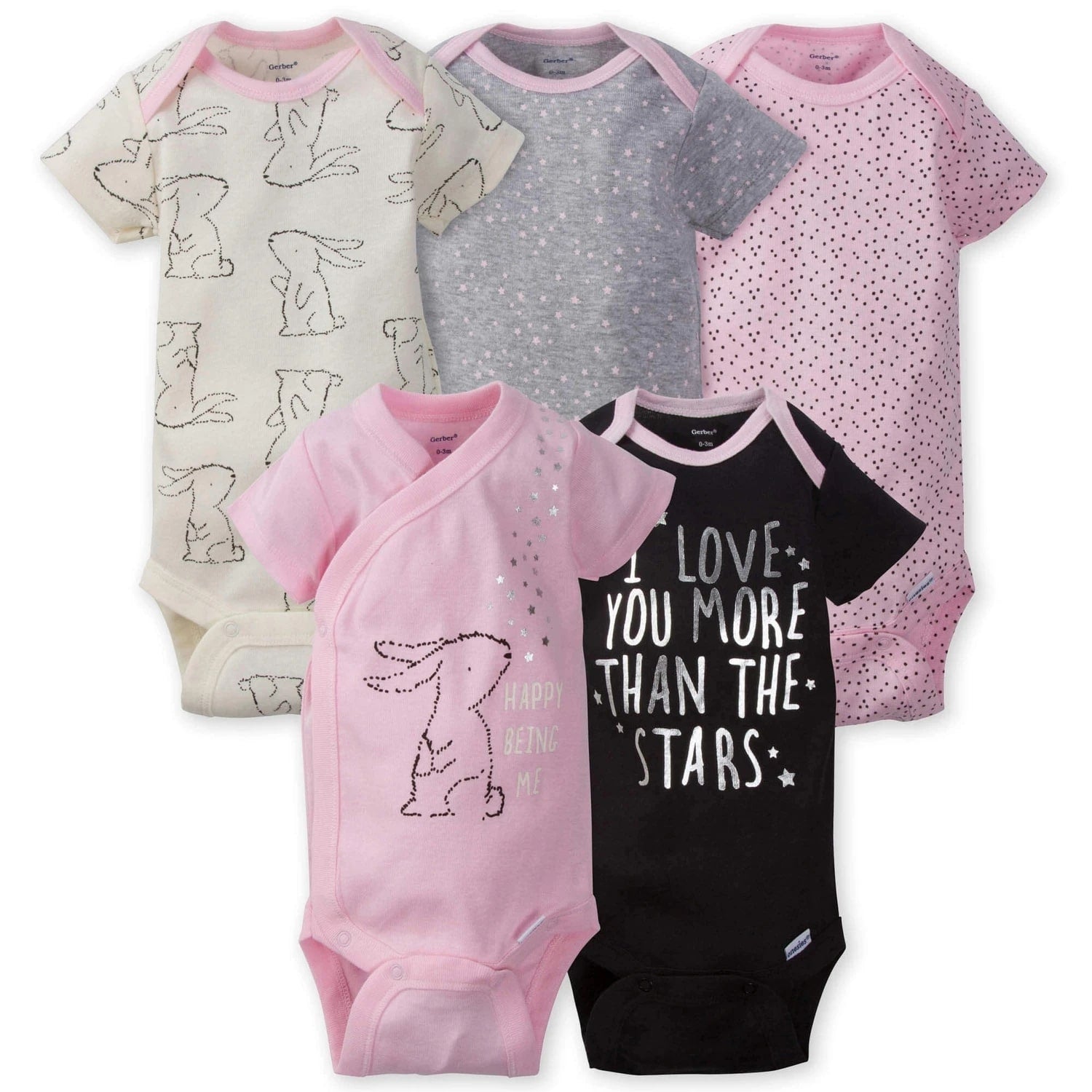 Gerber Short Sleeve Onesies, 5pk - Bunny (2 Sizes)