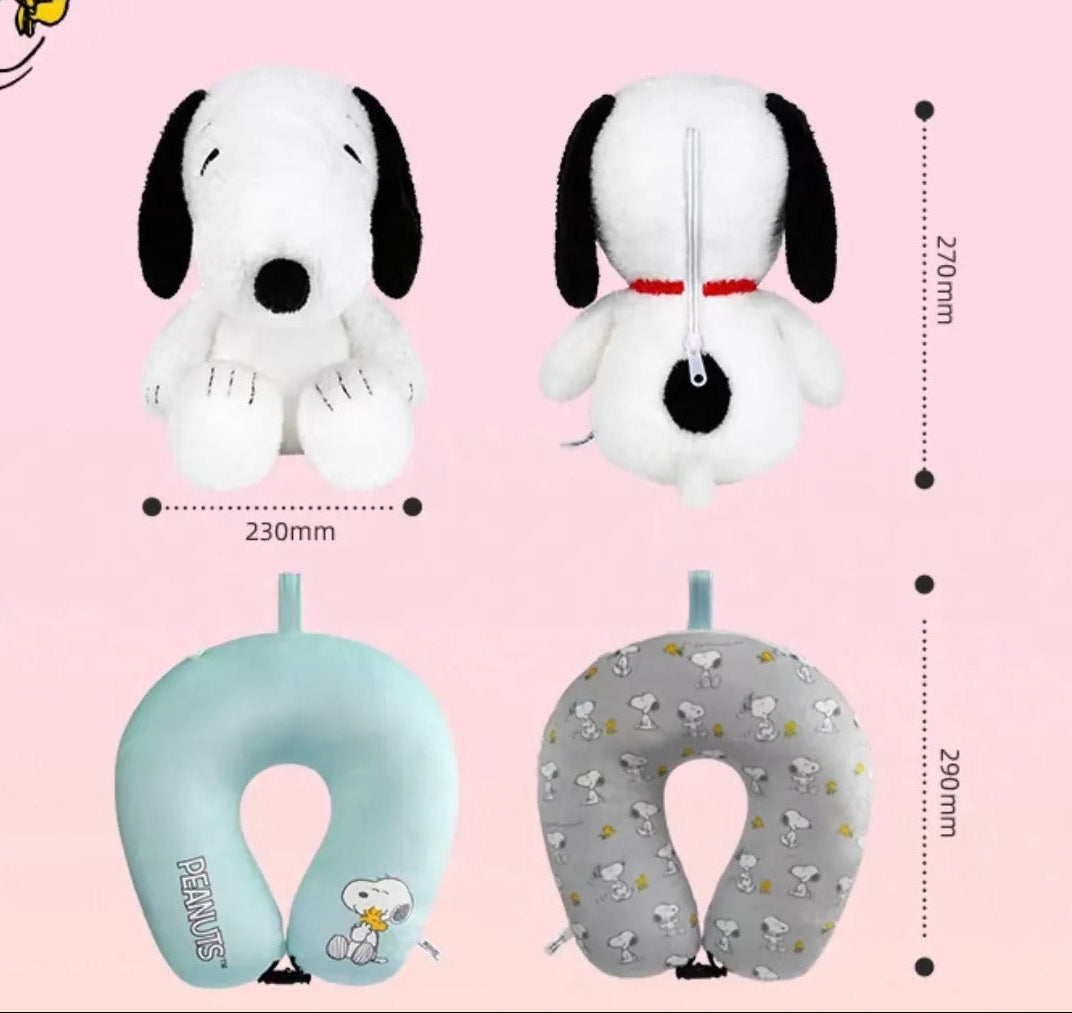 Peanuts x VIPO Snoopy Two-Way Convertible Neck Pillow and Plush - Grey/Blue