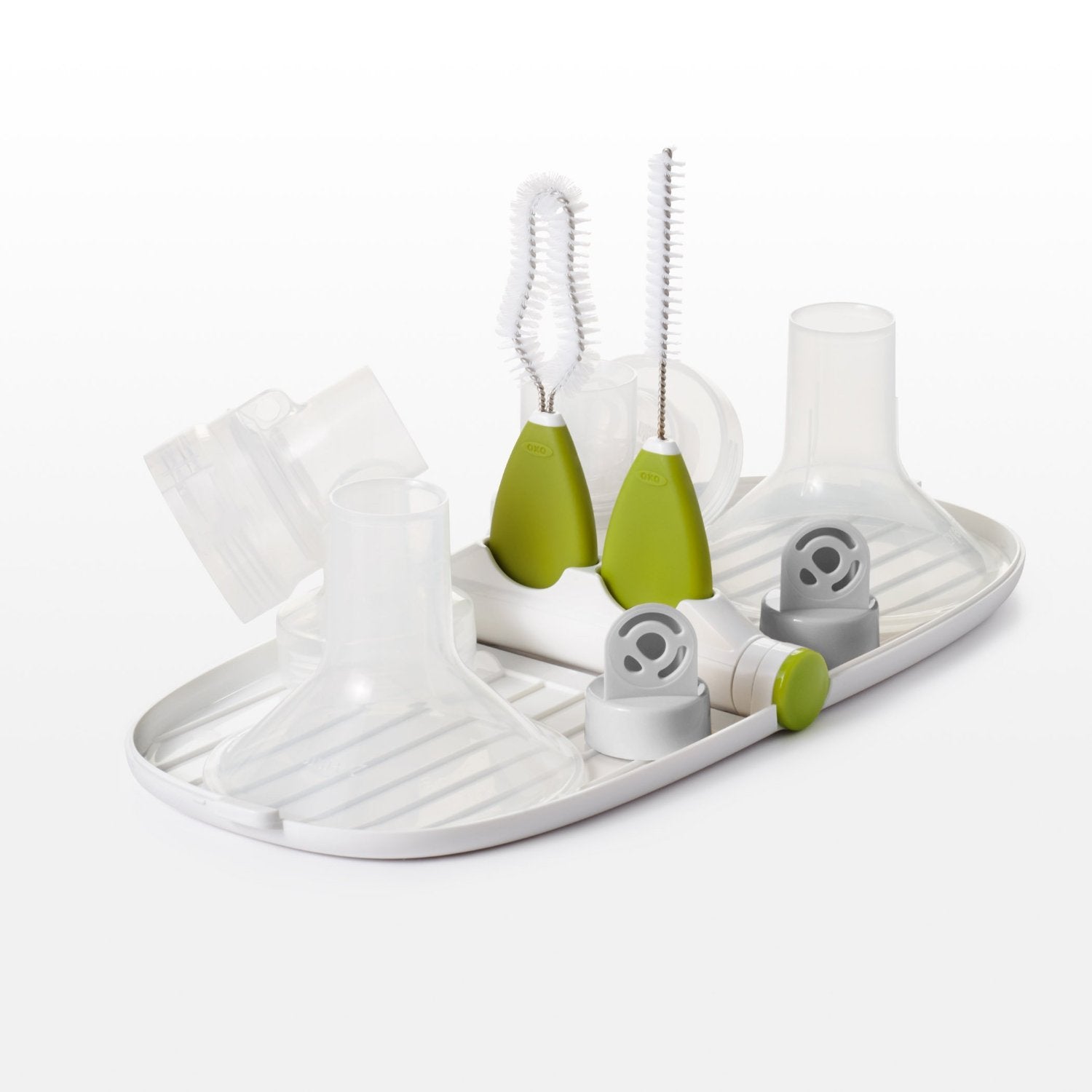 OXO Tot Breast Pump Parts Drying Rack with Detail Brushes - Green