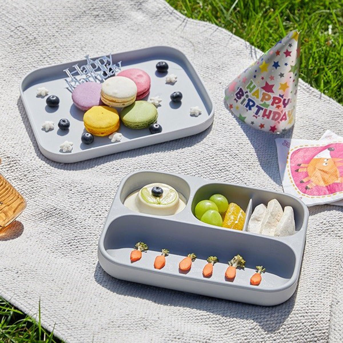 Moyuum Divided Silicone Tray Suction Plate with Lid - 3 Colours