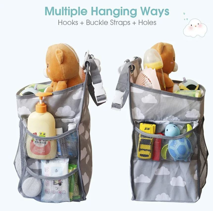 MPJ Baby Crib Organizer, Diaper Caddy - Grey Clouds