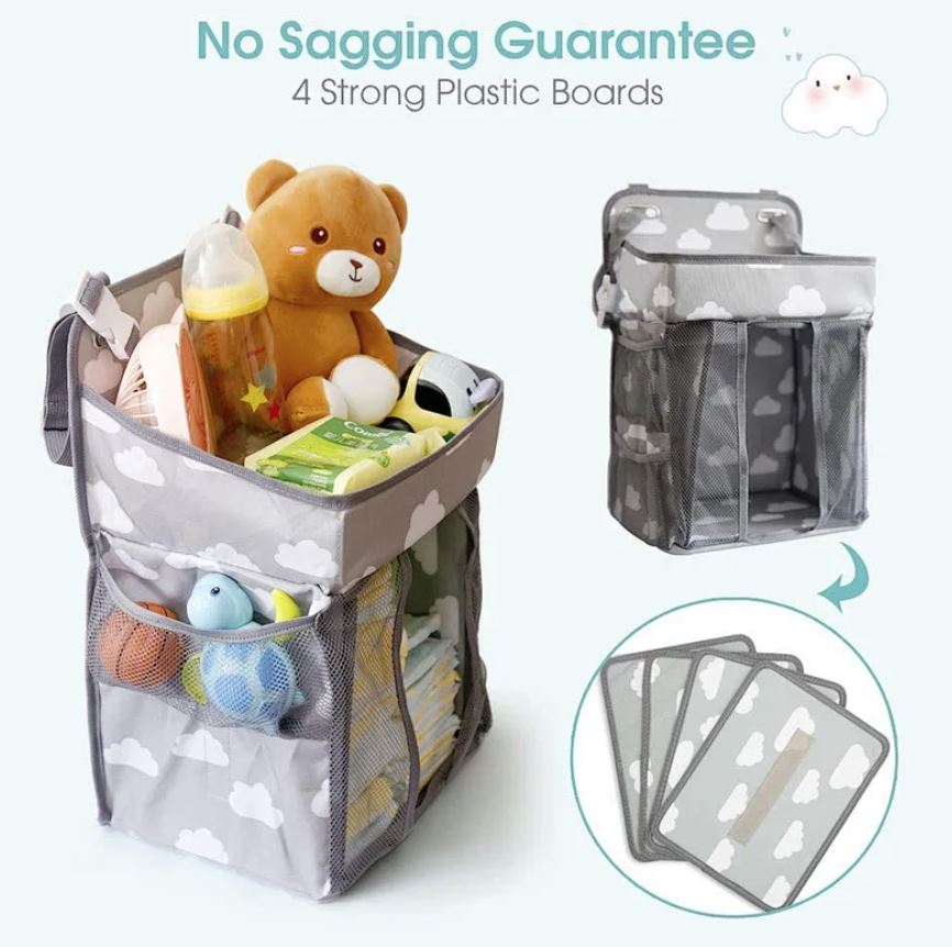 MPJ Baby Crib Organizer, Diaper Caddy - Grey Clouds