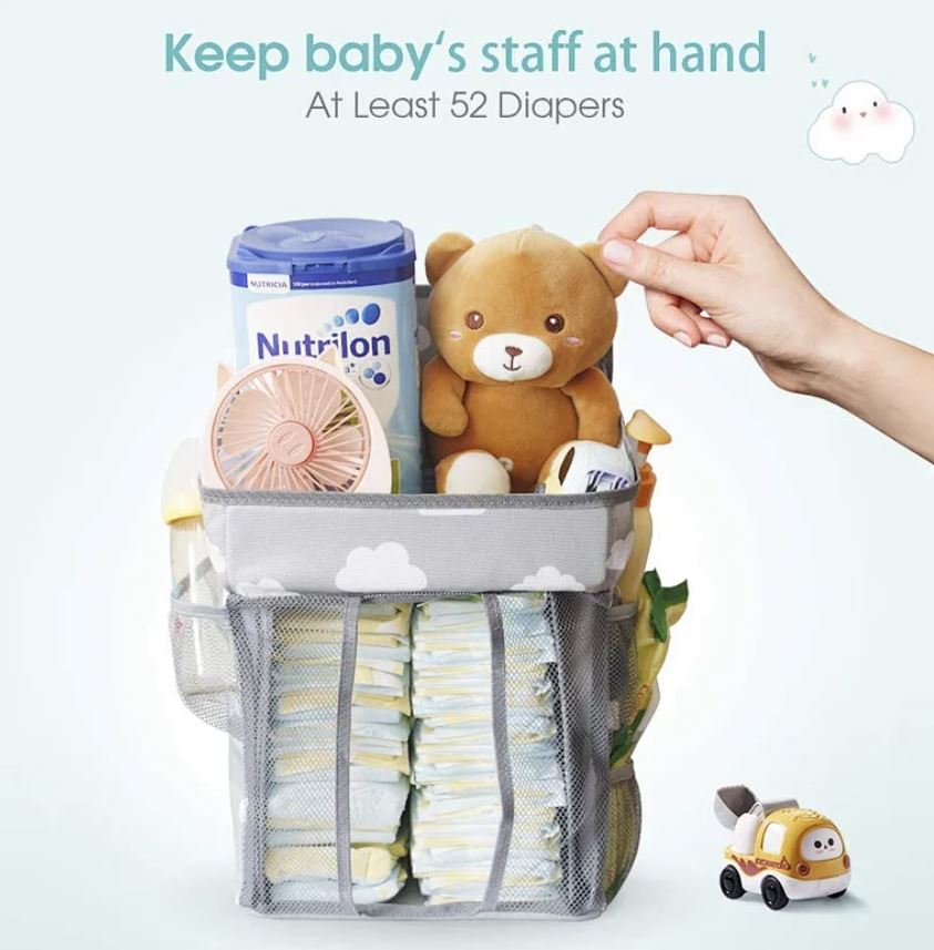 MPJ Baby Crib Organizer, Diaper Caddy - Grey Clouds