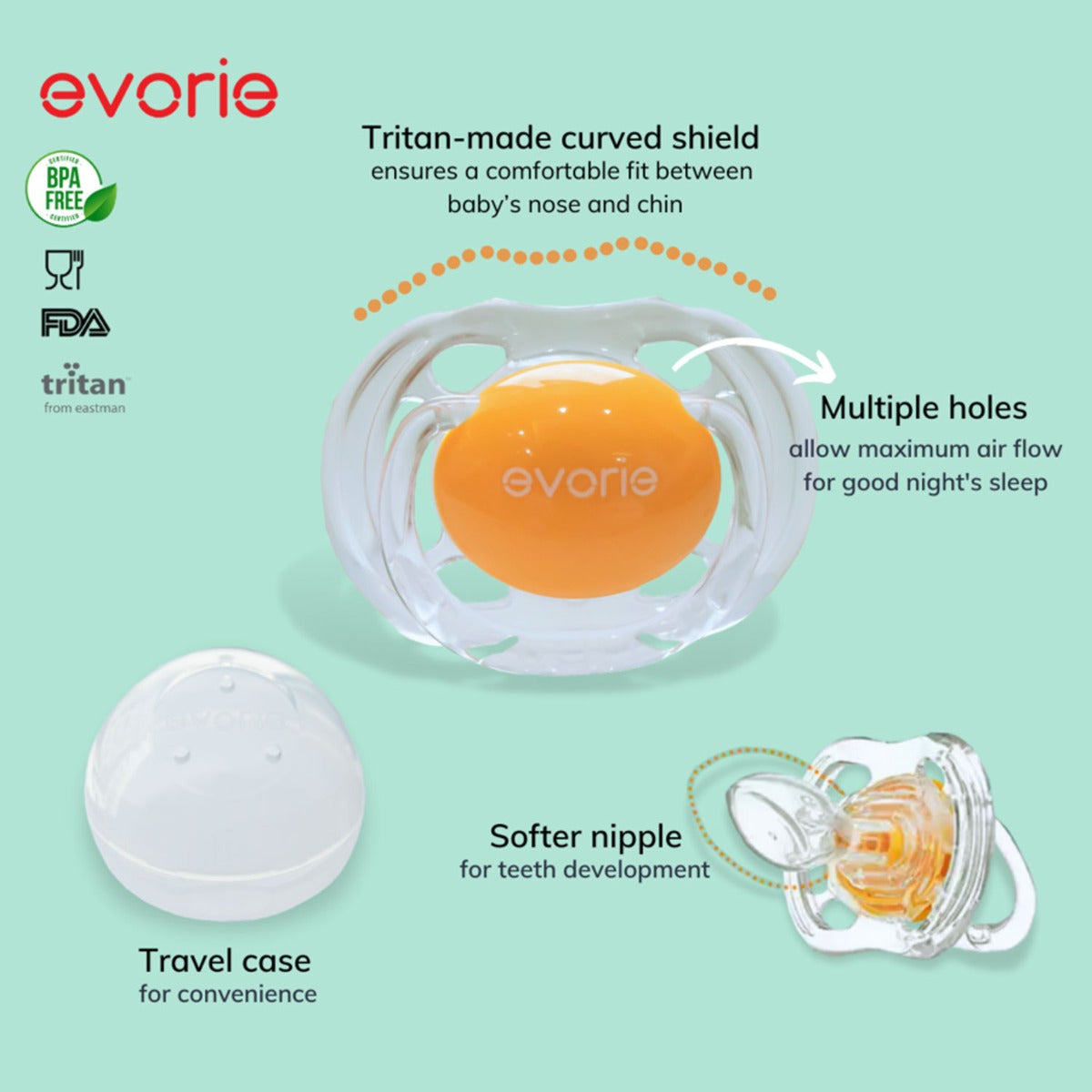 Evorie Tritan Pacifier, 6-18M (3 Colors) - Pupsik Singapore