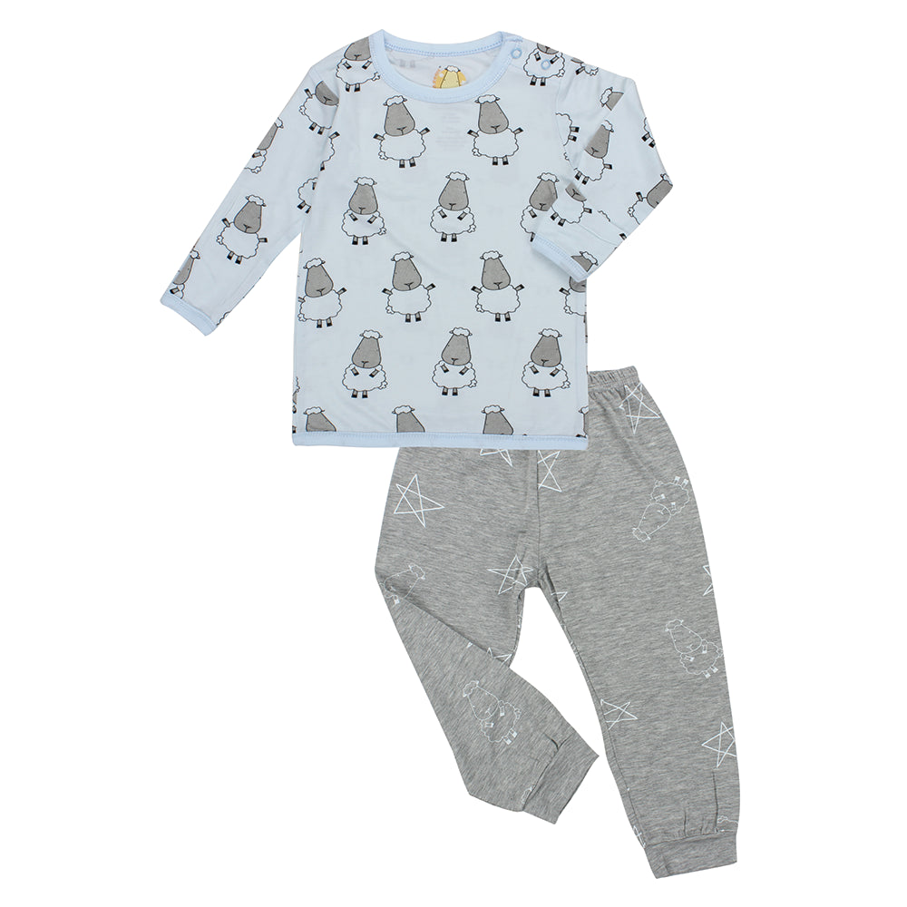 Baa Baa Sheepz Baby Long Sleeve Pyjama Set - Big Sheep Blue/Big Star & Sheep (2 Sizes)