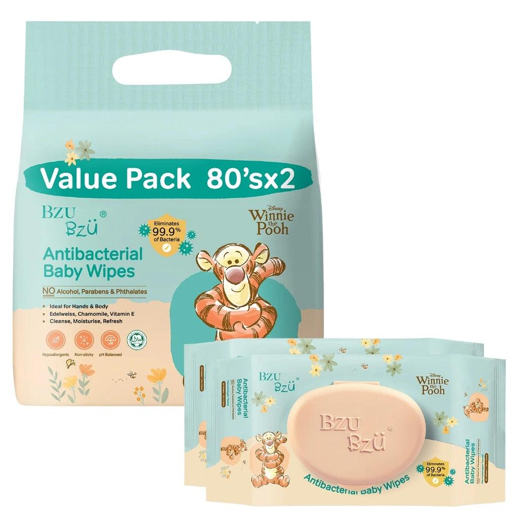 BZU BZU New Antibacterial Baby Wipes, 2 x 80s (Exp 01/29) - Pupsik Singapore