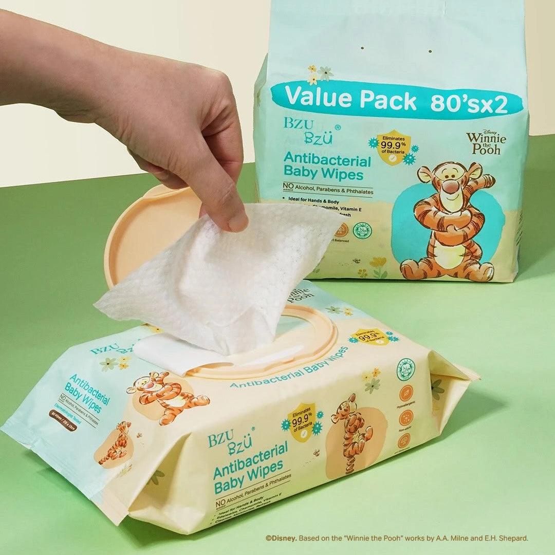 BZU BZU New Antibacterial Baby Wipes, 2 x 80s (Exp 01/29) - Pupsik Singapore