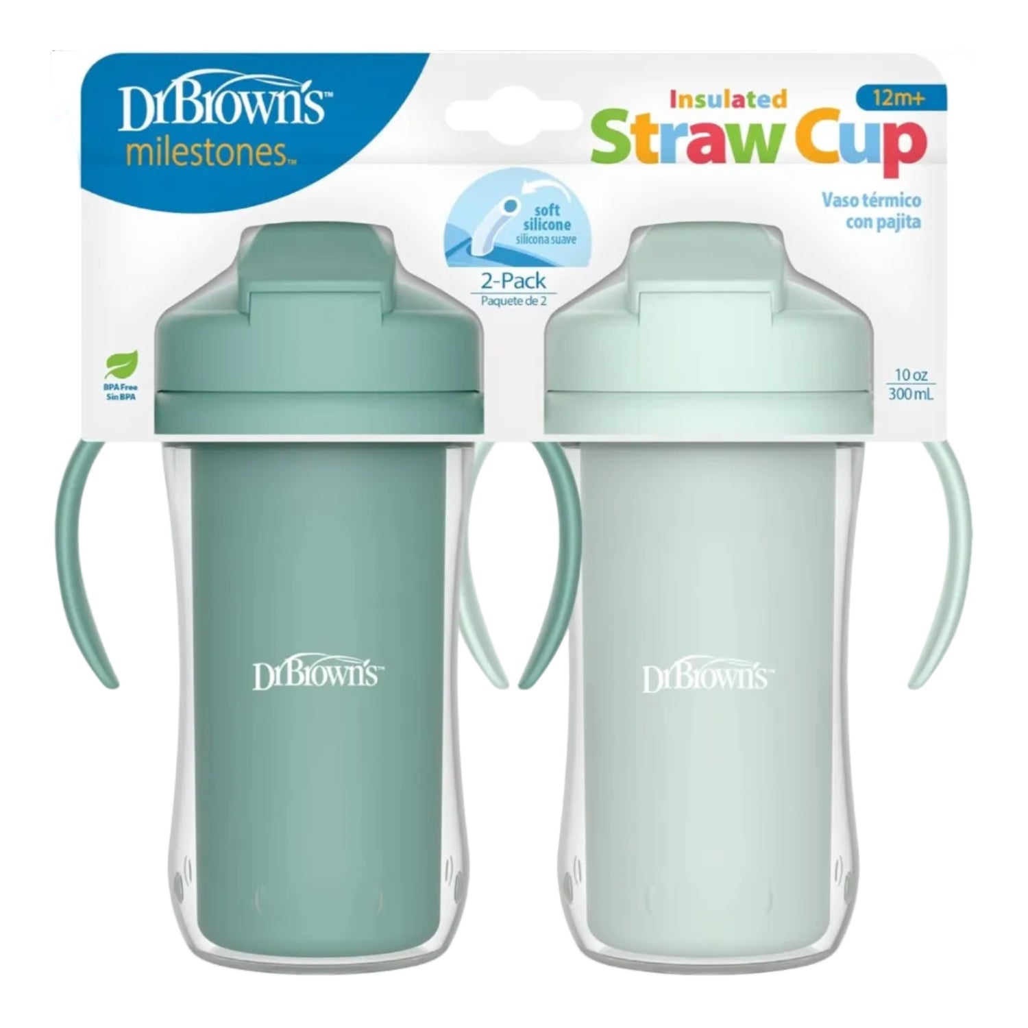 Dr. Brown’s Milestones Insulated Straw Cup, 10oz/300ml - 2pk (4 Colors) | 12M+