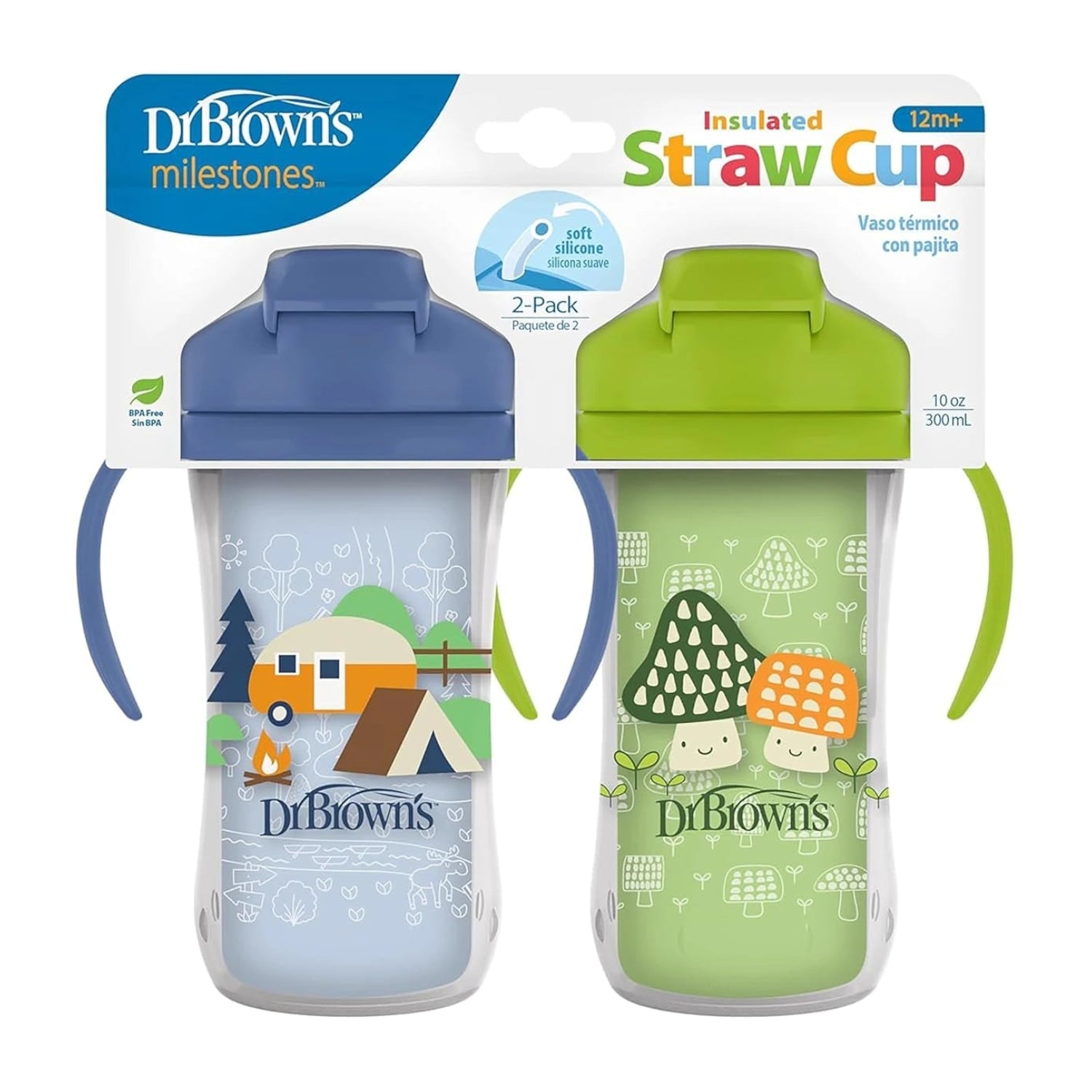Dr. Brown’s Milestones Insulated Straw Cup, 10oz/300ml - 2pk (4 Colors) | 12M+