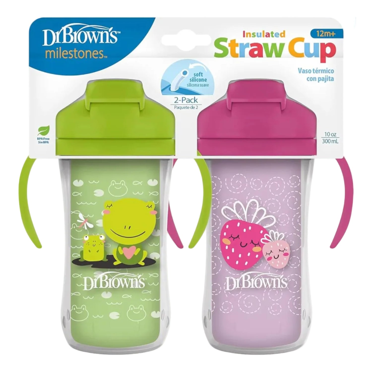 Dr. Brown’s Milestones Insulated Straw Cup, 10oz/300ml - 2pk (4 Colors) | 12M+