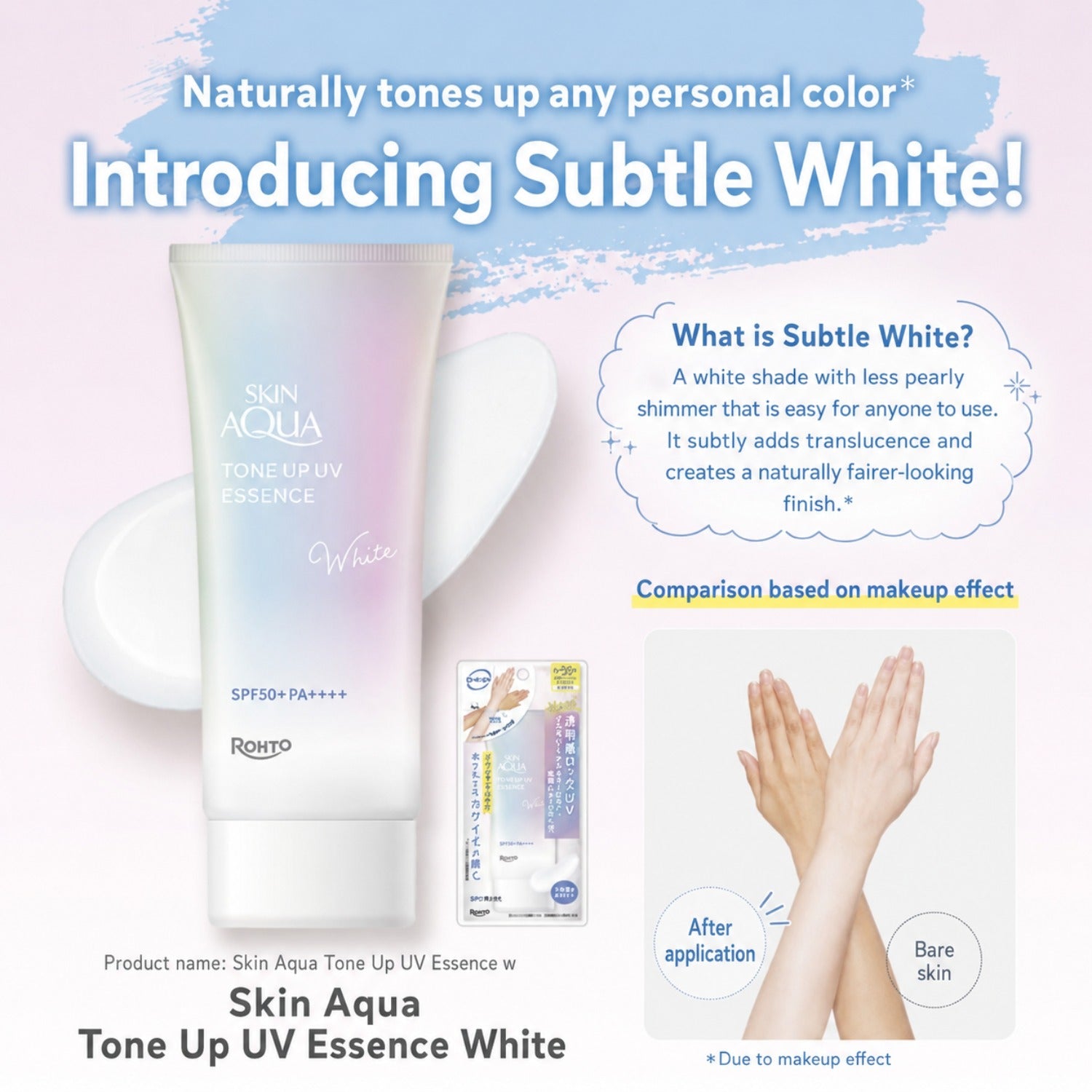 Skin Aqua Tone Up UV Essence Sunscreen SPF50+ PA++++, 70g (5 Types) - Upgraded Formula