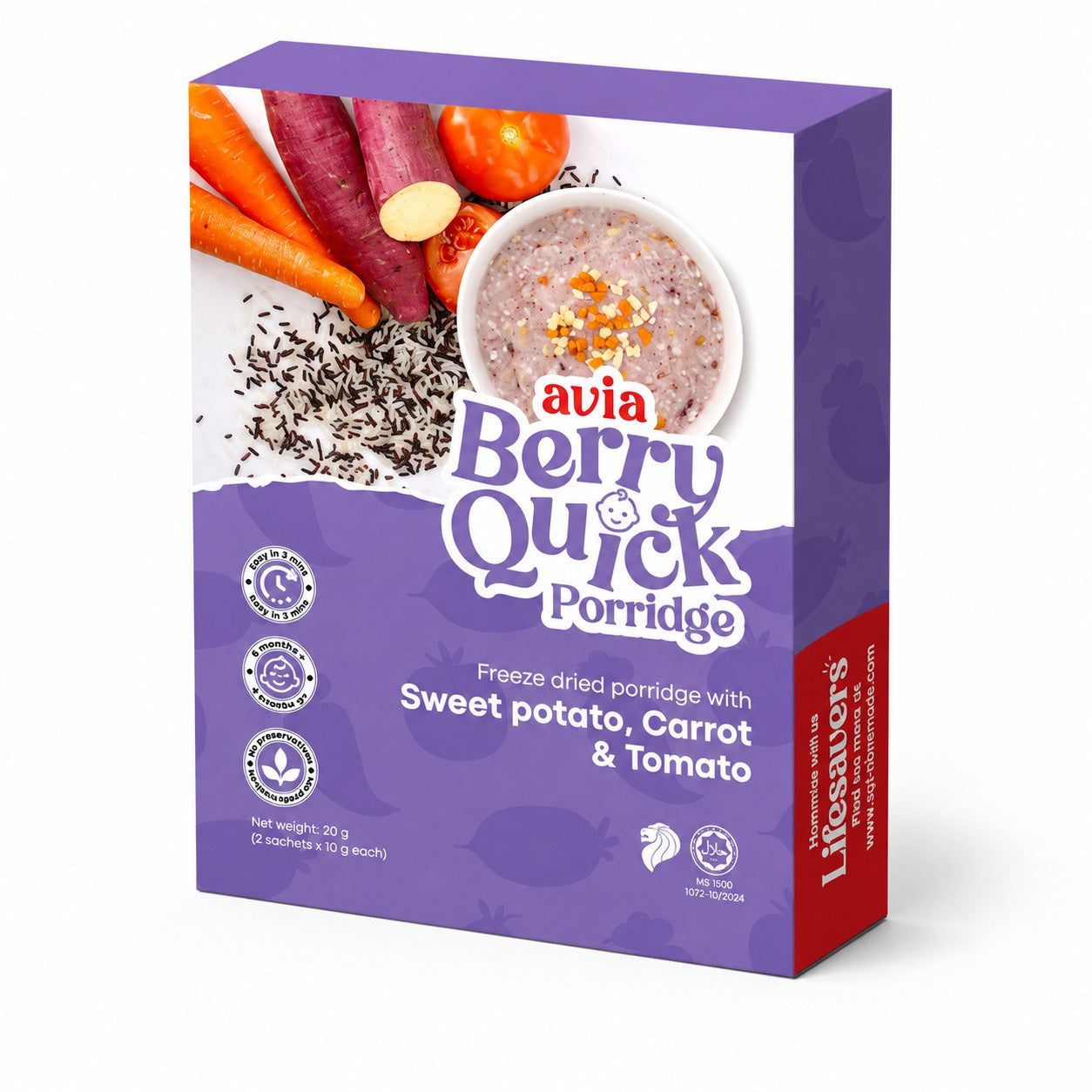 AVIA Berry Quick Porridge, 2pks/box - ABC Sweet Potato, Carrot & Tomato (Exp 07/28) | SG Homemade