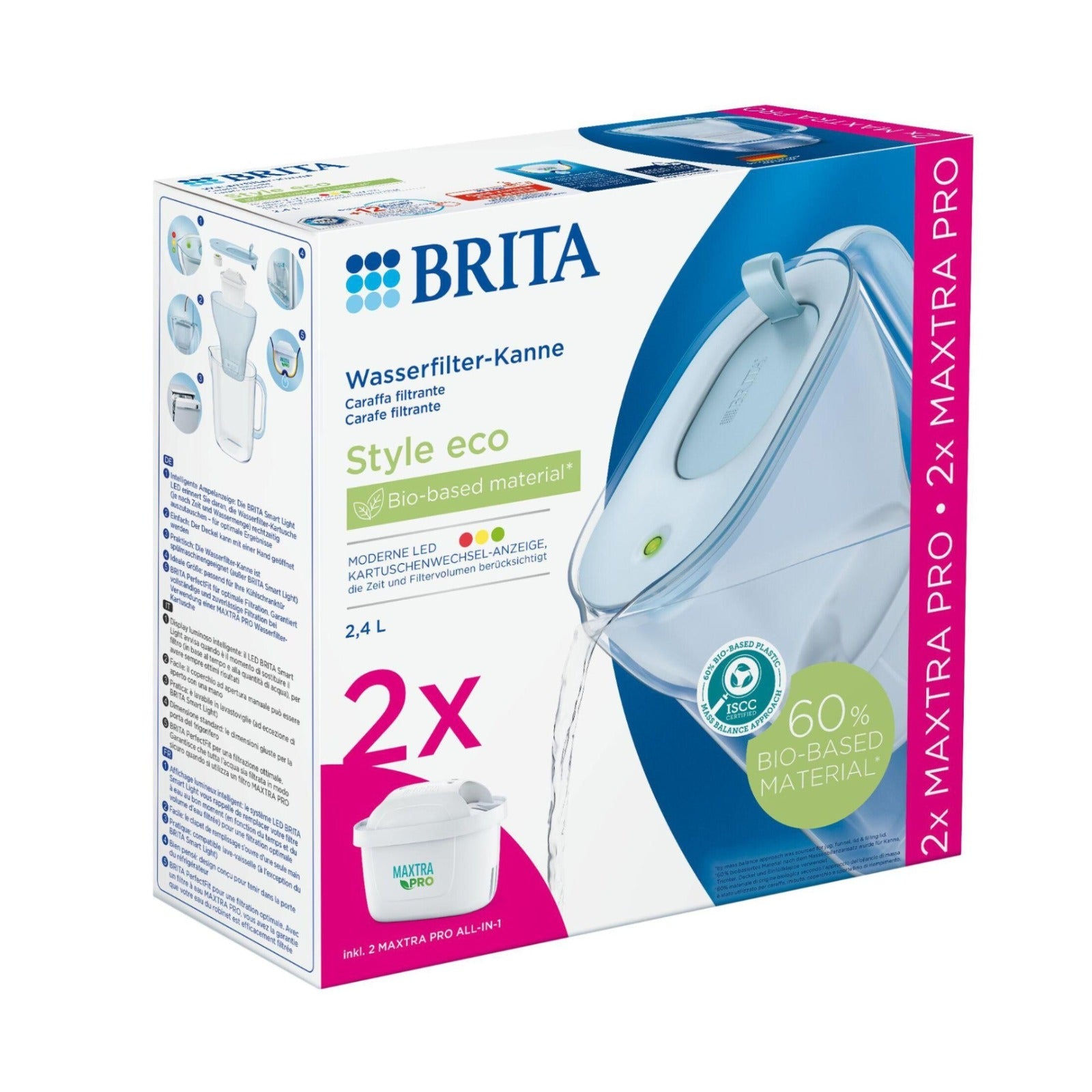 Brita Style Eco Water Filter Jug (2x Maxtra Pro Filter) - 2.4L Glacier Blue