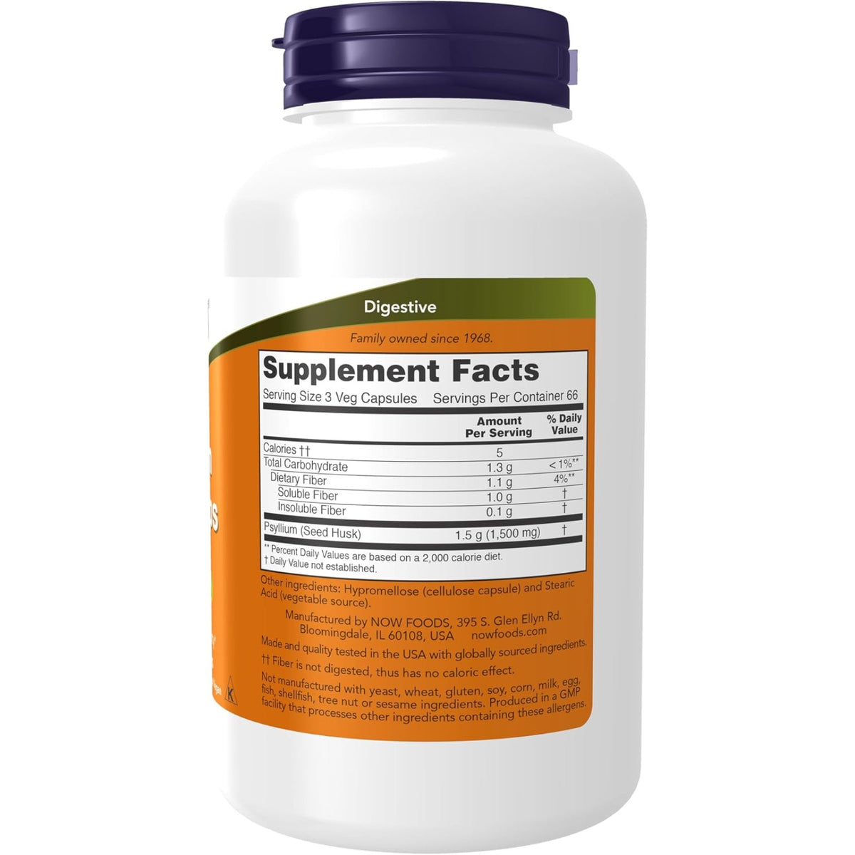 NOW Foods Psyllium Husk 500mg, 200 Caps (Exp 03/30)