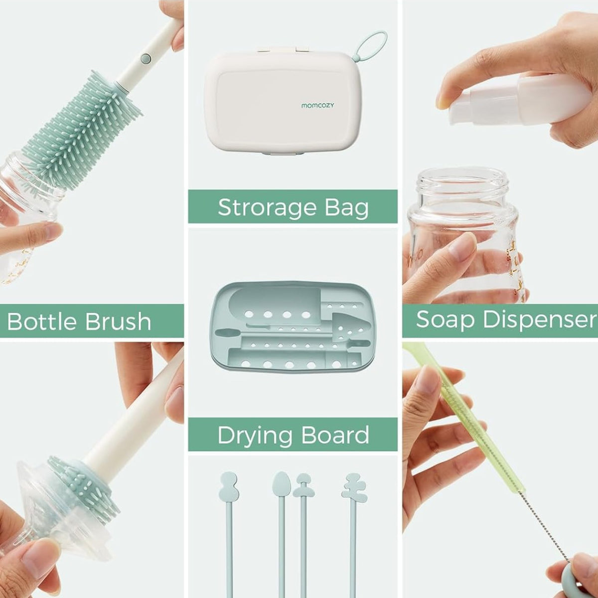 Momcozy 7-in-1 Travel Baby Bottle Brush Kit