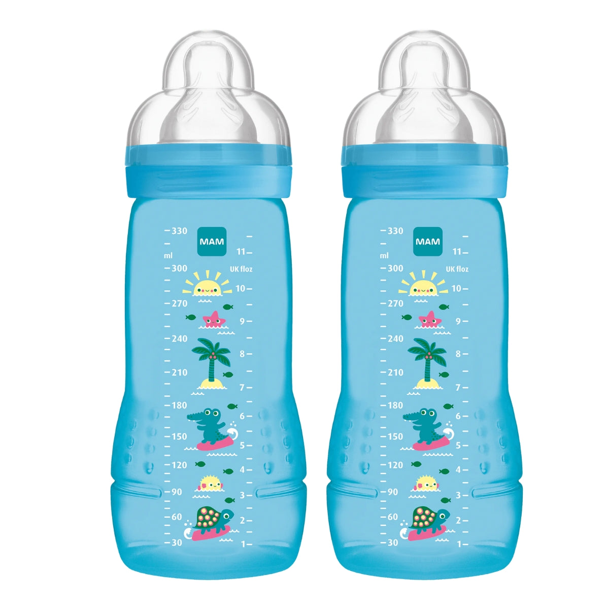 MAM Easy Active Baby Bottle, 2 x 330ml (3 Assorted Designs) - Pupsik Singapore