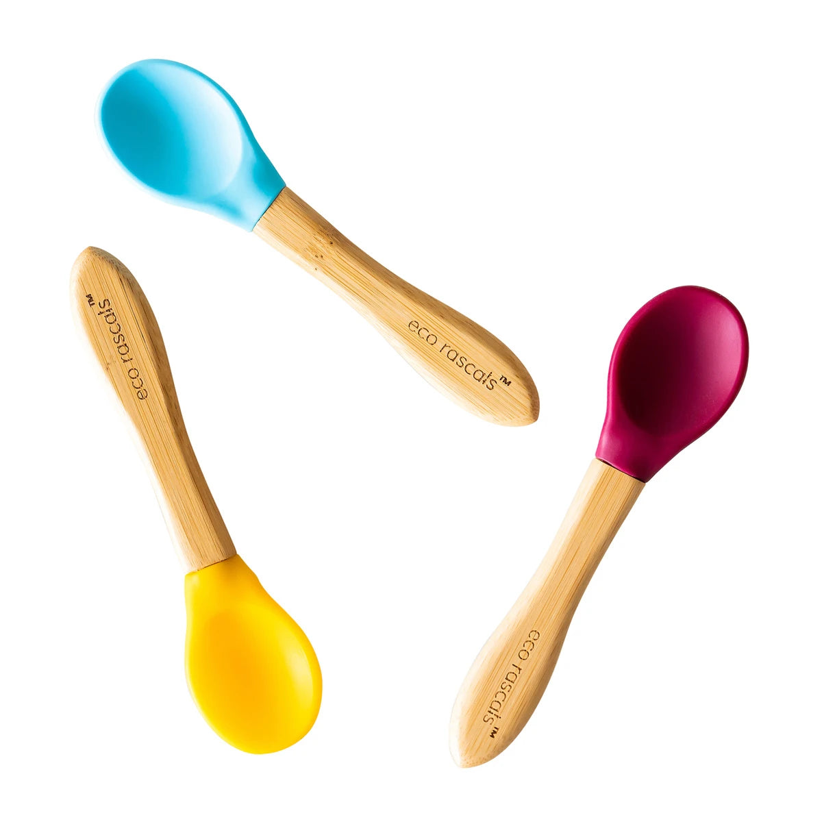 Eco Rascals Bamboo Silicone Spoons, 3pk (3 Colours)