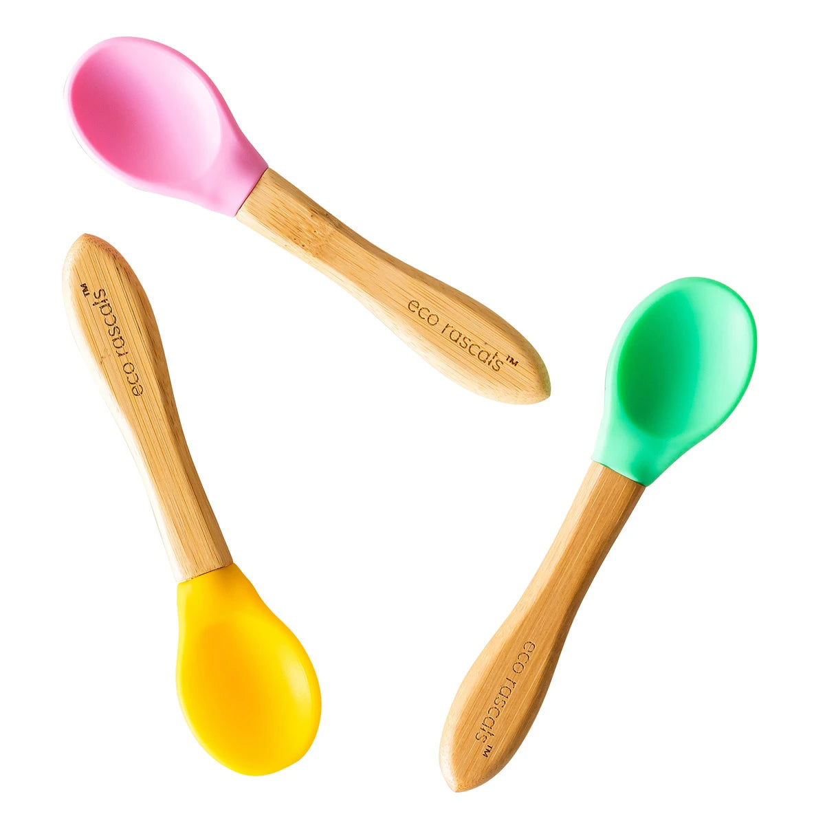 Eco Rascals Bamboo Silicone Spoons, 3pk (3 Colours)