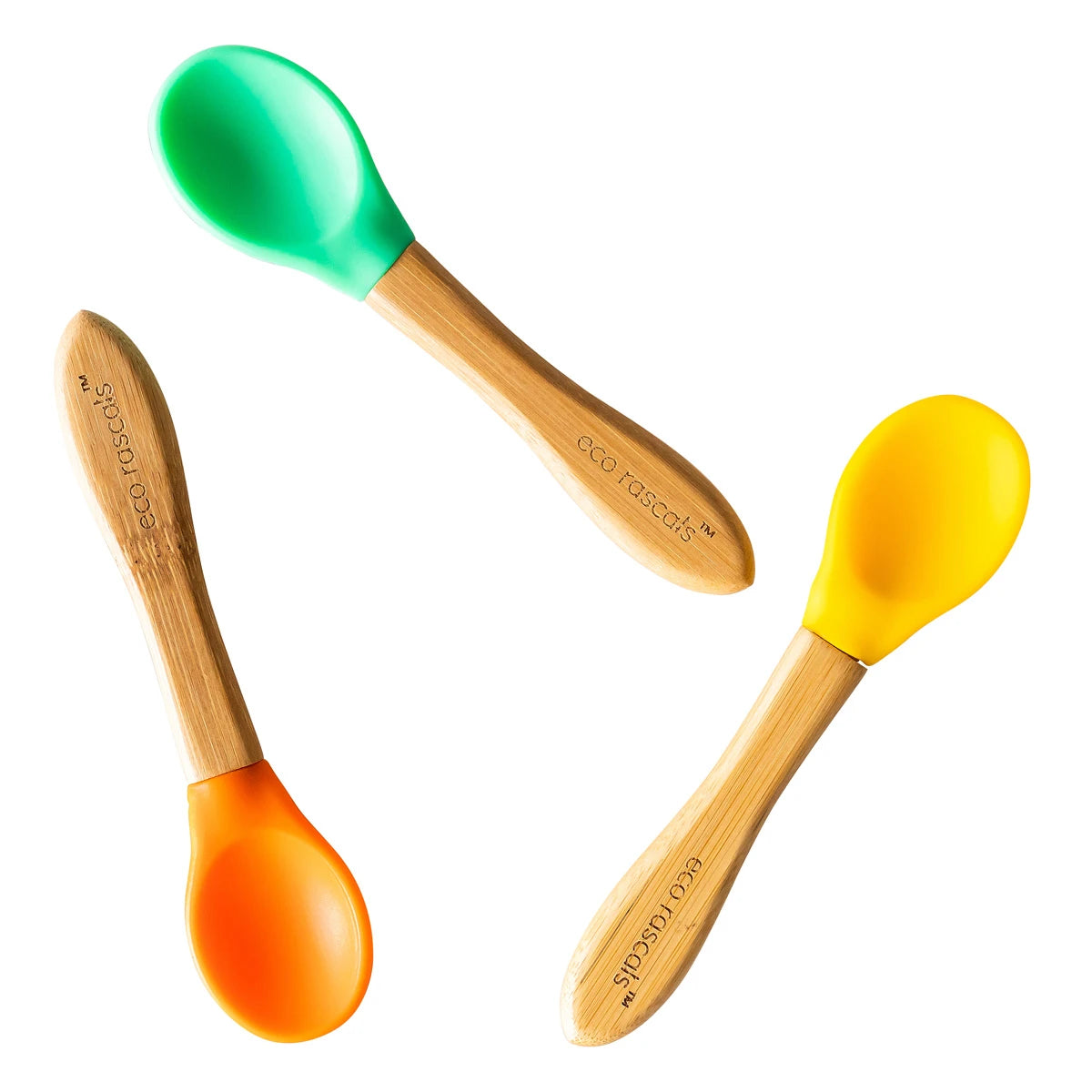 Eco Rascals Bamboo Silicone Spoons, 3pk (3 Colours)