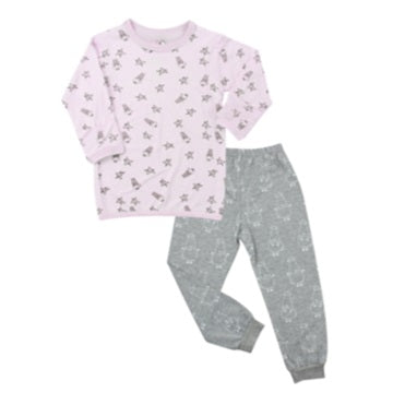 Baa Baa Sheepz Baby Long Sleeve Pyjama Set - Small Star & Sheep Pink/Big Sheep Grey (5 Sizes)
