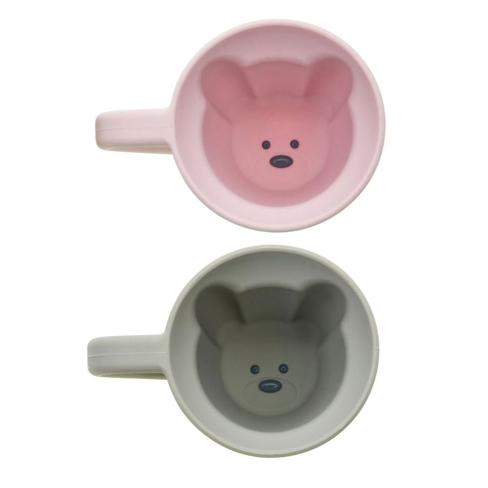 Melii Silicone Bear Mug, 200ml (2pk) - Pink Grey