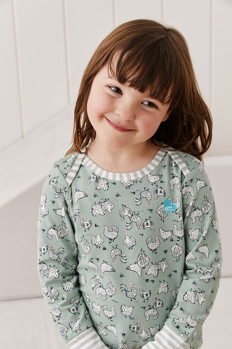 Love to Dream Kids Long Sleeve Pyjamas Set - Chicken Run Olive (2 Sizes)