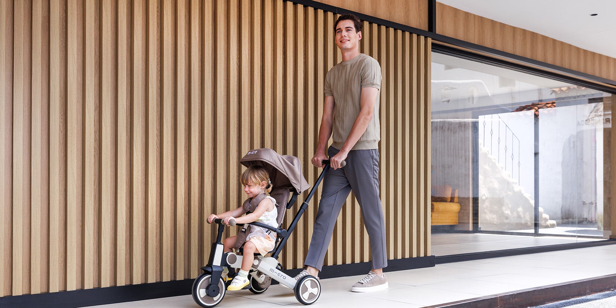 Micro Tricycle Latte: 6-in-1 Adaptive Comfort Folding Toddler Stroller & Push Trike