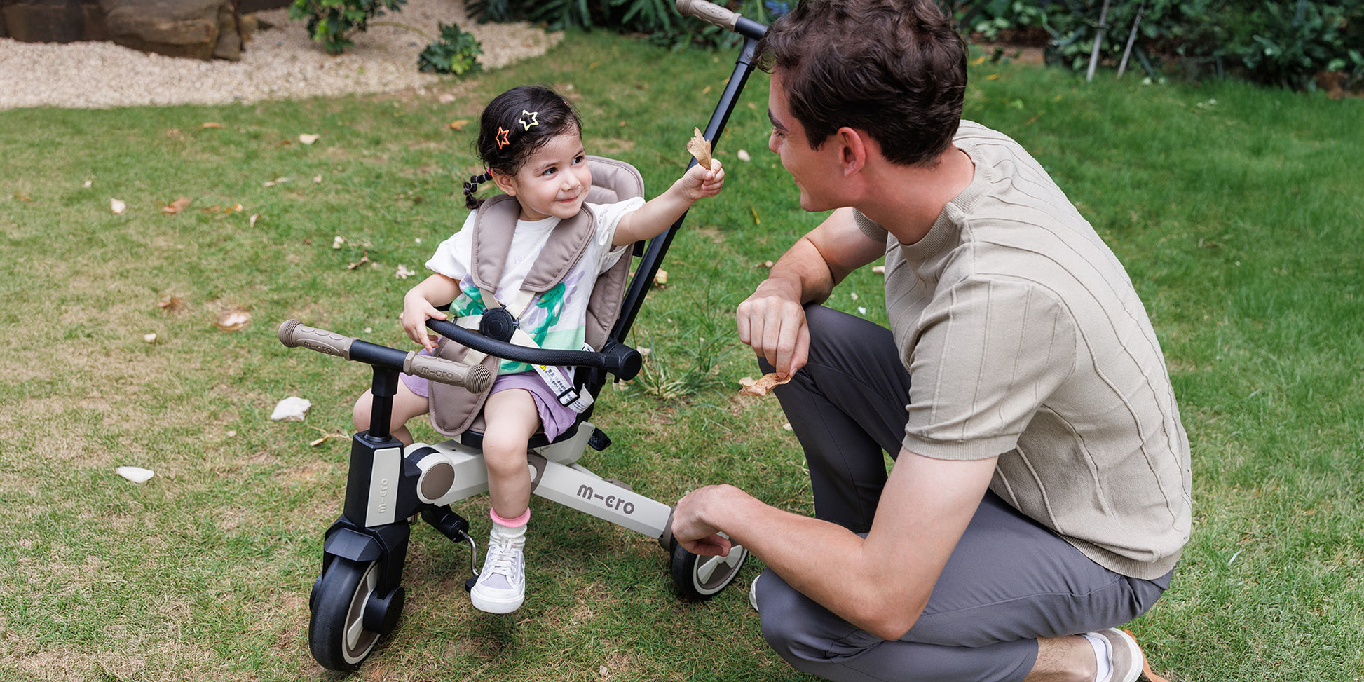 Micro Tricycle Latte: 6-in-1 Adaptive Comfort Folding Toddler Stroller & Push Trike