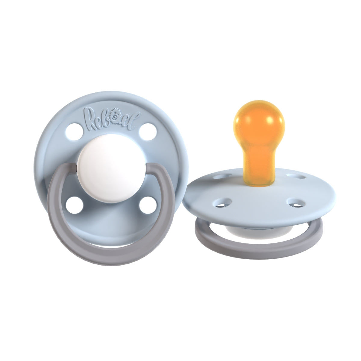 Rabael Duo Natural Rubber Round Pacifiers, 2pk -Stormy Pearly Elephant/Cold White Pony (2 Sizes)