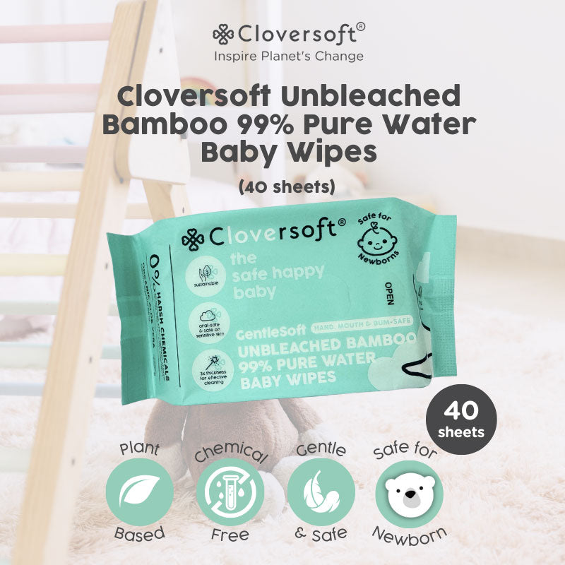 Cloversoft Unbleached Bamboo Organic Pure Water Baby Wipes (10x40 =400 sheets) - Exp 10/27
