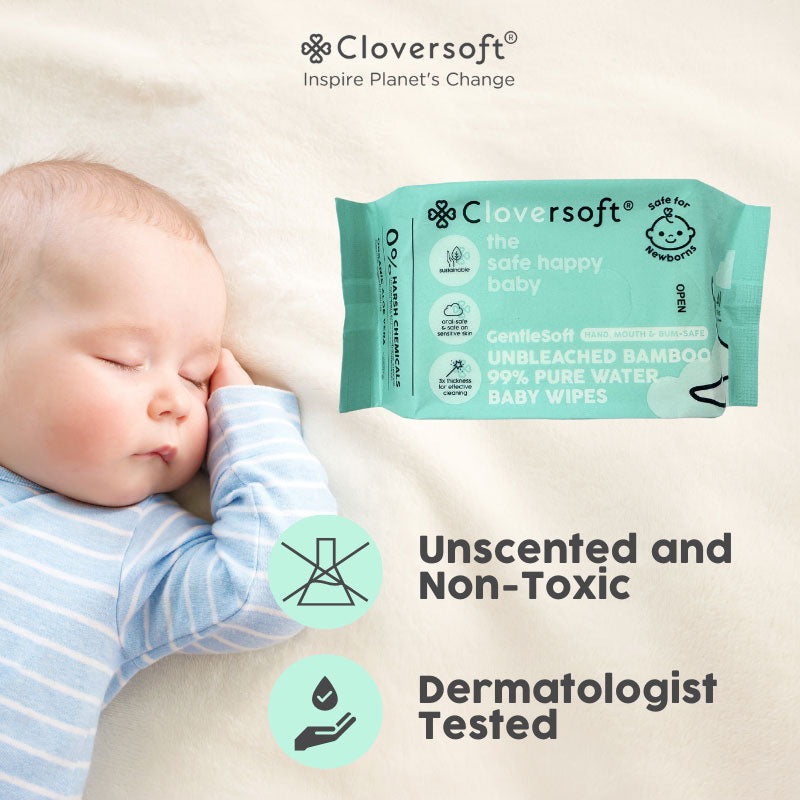 Cloversoft Unbleached Bamboo Organic Pure Water Baby Wipes (10x40 =400 sheets) - Exp 10/27