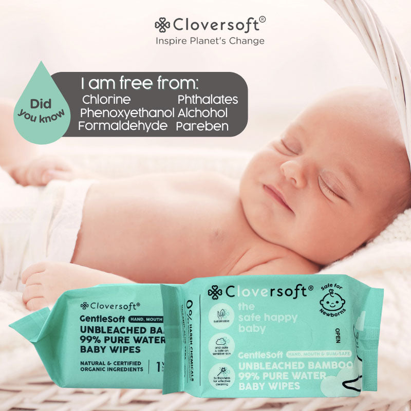 Cloversoft Unbleached Bamboo Organic Pure Water Baby Wipes (10x40 =400 sheets) - Exp 10/27