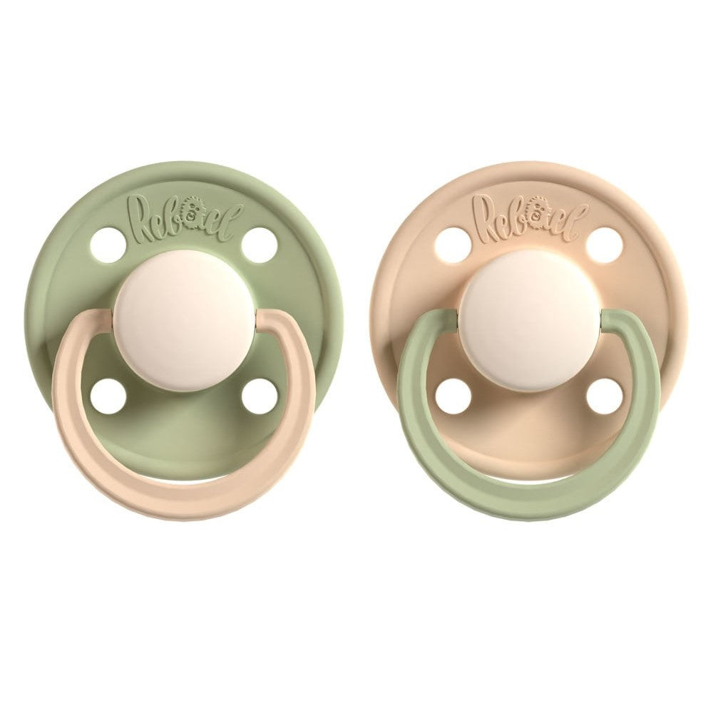 Rabael Duo Natural Rubber Round Pacifiers, 2pk - Cloudy Pearly Lion/Dusty Pearly Dolphin (2 Sizes)