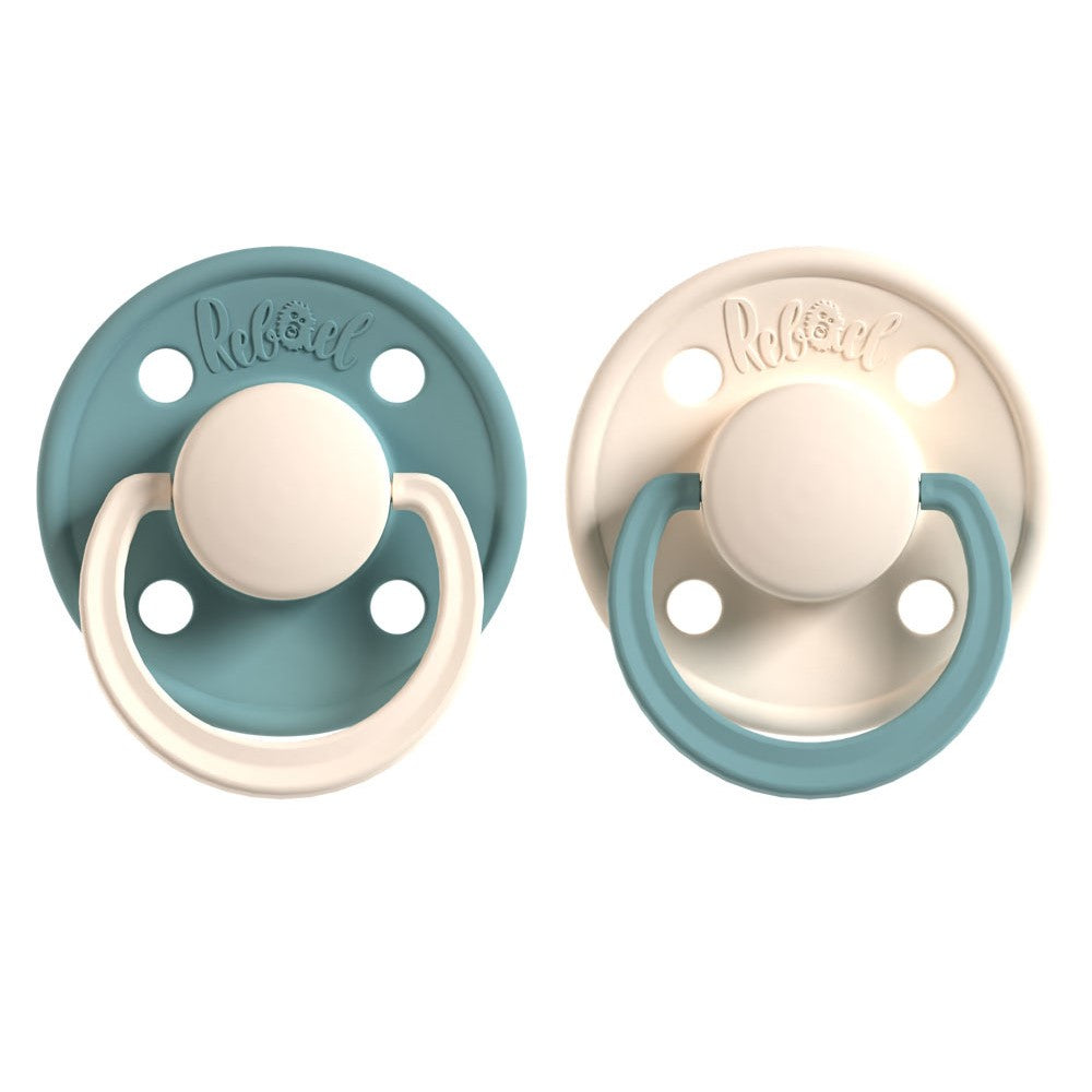 Rabael Duo Natural Rubber Round Pacifiers, 2pk - Rainy Pearly Mouse/Frosty Pearly Snake (2 Sizes)