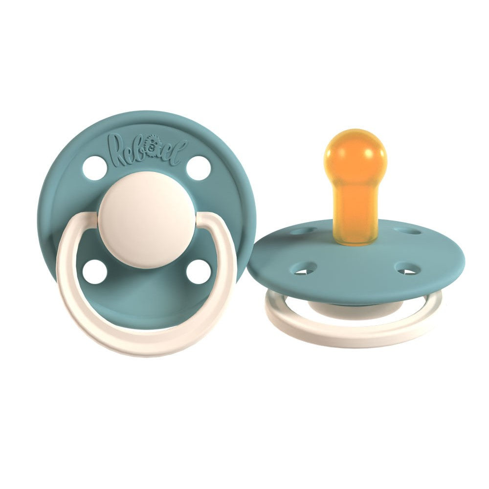 Rabael Duo Natural Rubber Round Pacifiers, 2pk - Rainy Pearly Mouse/Frosty Pearly Snake (2 Sizes)